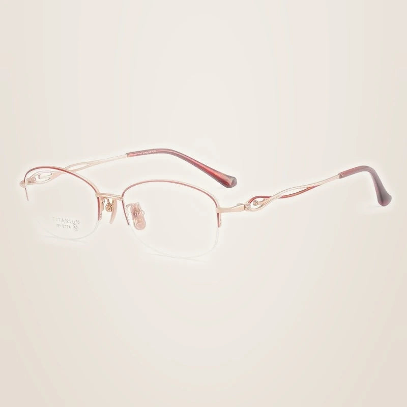 Chashma Ochki Women's Semi Rim Small Oval Titanium Eyeglasses 6174 - Wine Red-Rose Gold