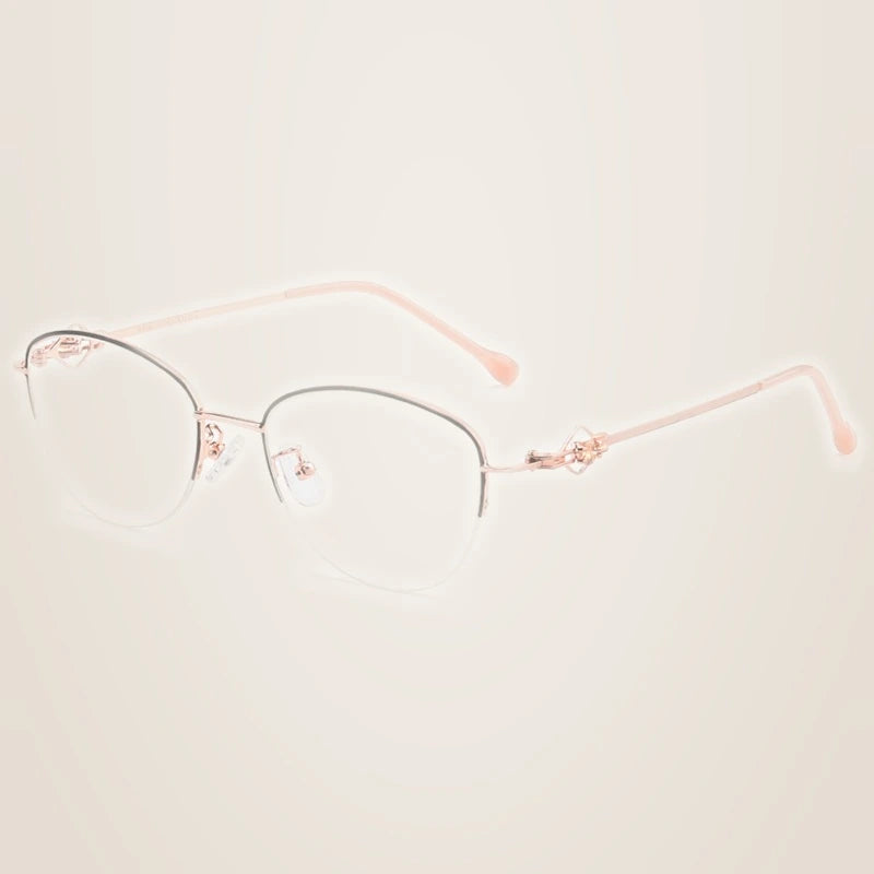Chashma Ochki Women's Semi Rim Square Cat Eye Stainless Steel Eyeglasses 8025 - Black Gold