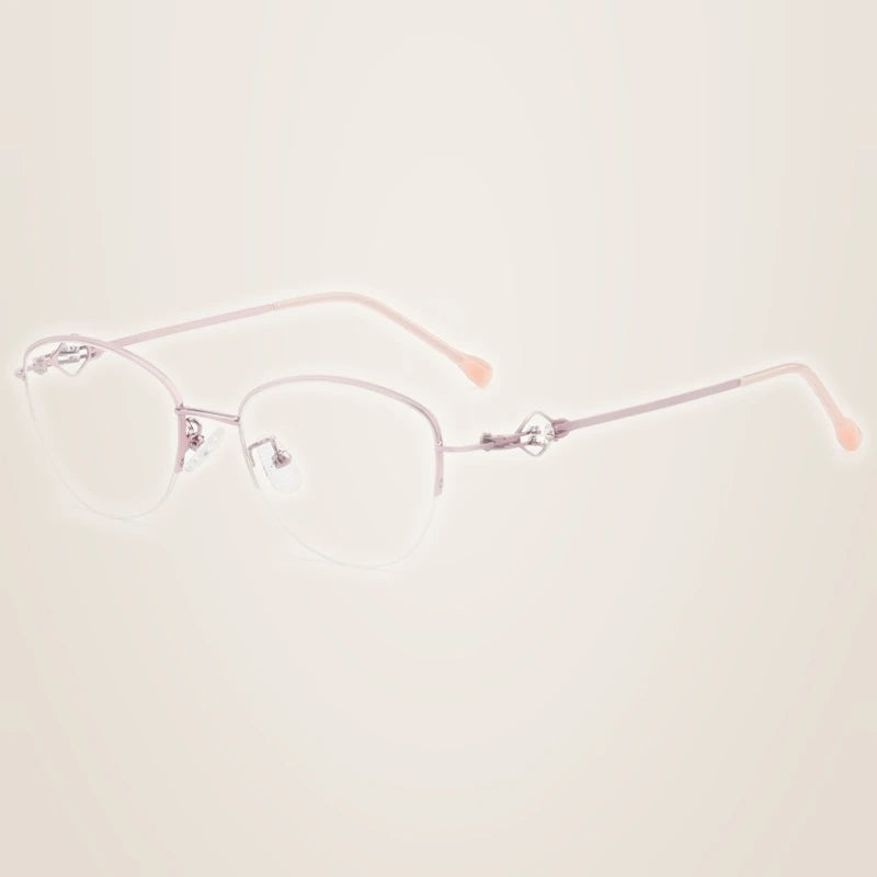 Chashma Ochki Women's Semi Rim Square Cat Eye Stainless Steel Eyeglasses 8025 - Purple