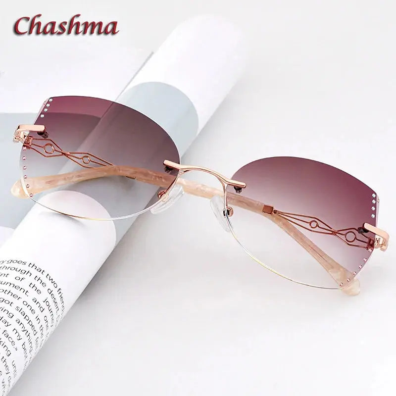 Chashma Ochki Women's Rimless Cat Eye Titanium Eyeglasses 58073 - Rose Gold
