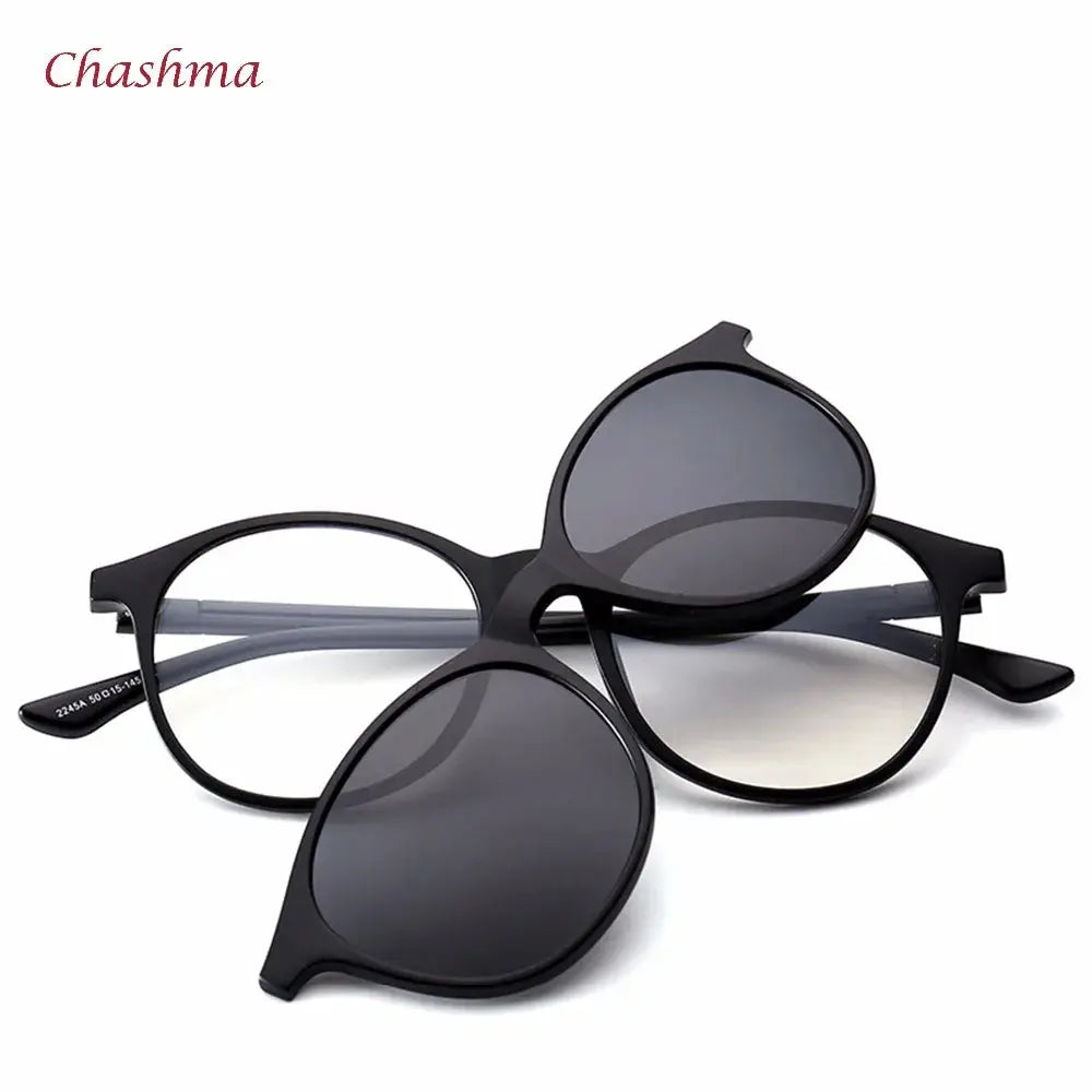 Chashma Ochki Women's Full Rim Square Tr 90 Titanium Eyeglasses Clip On Sunglasses 72245 - Black