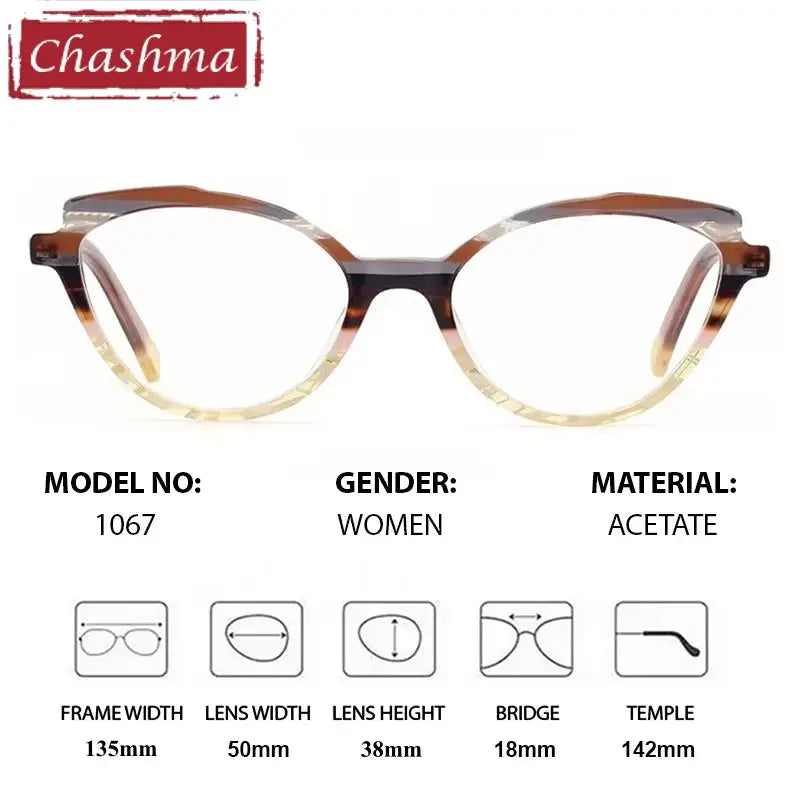 Chashma Ochki Women's Full Rim Oval Cat Eye Acetate Eyeglasses 631067 - Size Chart