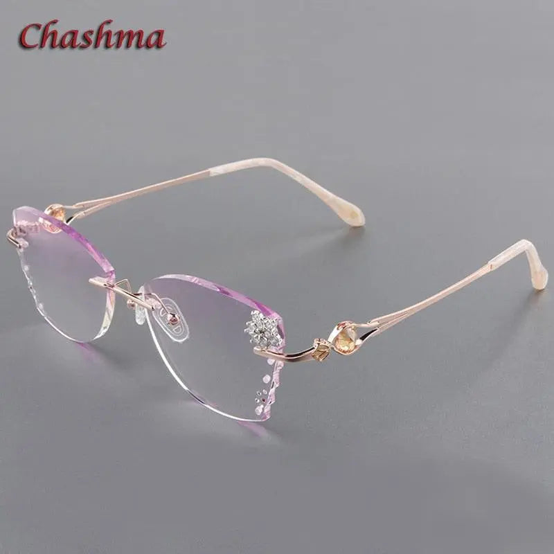 Chashma Ochki Women's Rimless Butterfly Titanium Eyeglasses Gradient Tint Lenses 88301 - Gold with Purple