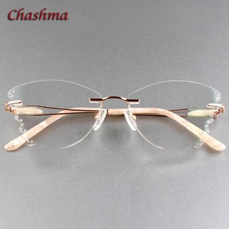 Chashma Ochki Women's Rimless ButterflyTitanium Eyeglasses Clear Lenses 88205 - Rose Gold with Clear