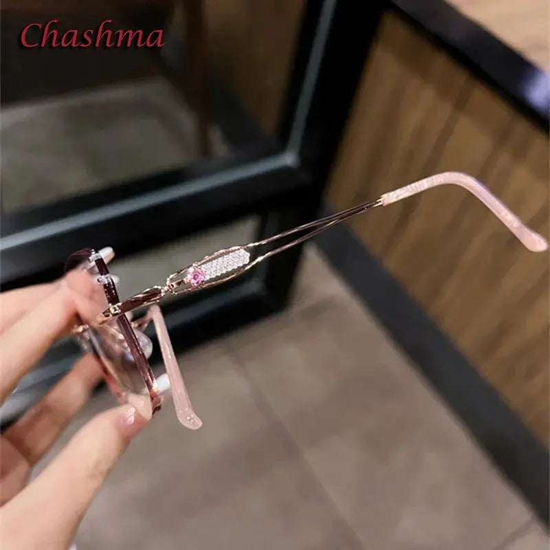 Chashma Ochki Women's Rimless Cat Eye Butterfly Titanium Eyeglasses 001 - Gold Gray Red