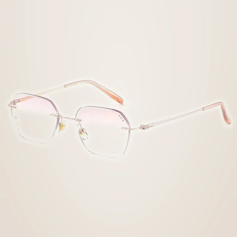 Chashma Ochki Women's Rimless Flat Top Polygon Titanium Eyeglasses 886005 - Rose Gold