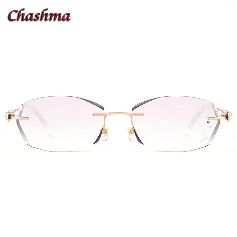 Chashma Ochki Women's Rimless Oval Square Titanium Eyeglasses - Gold Transparent