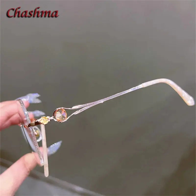 Chashma Ochki Women's Rimless Oval Titanium Glitter Edge Eyeglasses 3017 - Gold with Clear