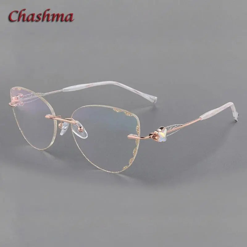 Chashma Ochki Women's Rimless Square Cat Eye Titanium Eyeglasses Tinted Lenses 88051 - Rose Gold with Clear