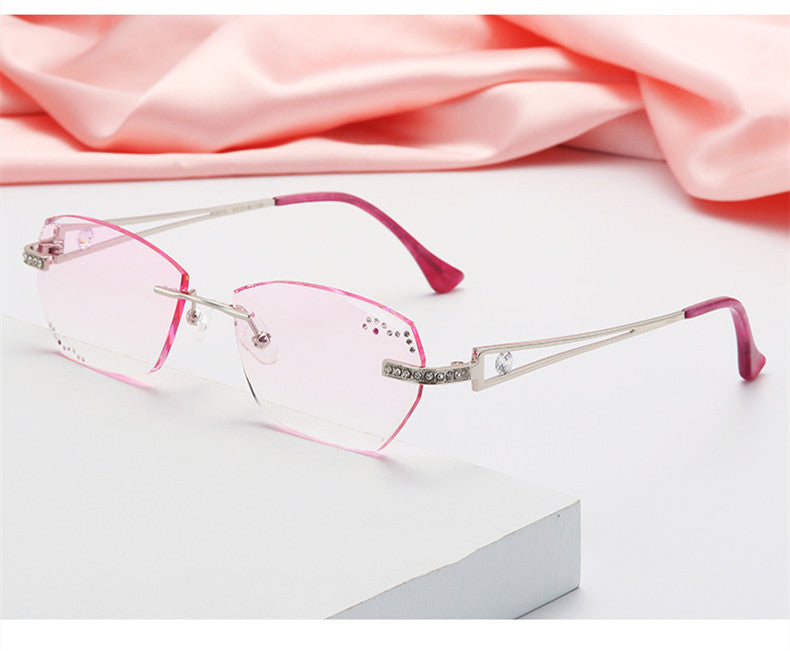 Chashma Ottica Women's Rimless Oval Titanium Eyeglasses 3010 - Silver Pink