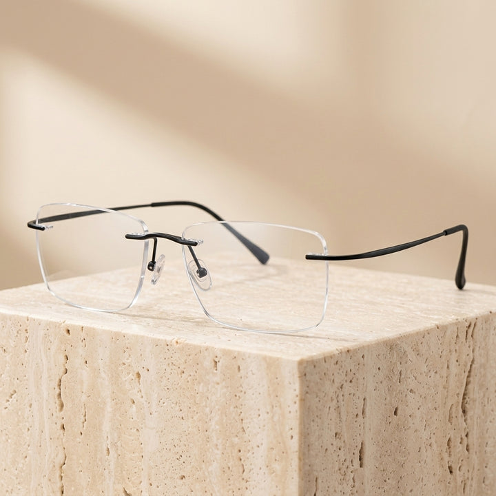 Chashma Ottica Unisex Rimless Square Titanium Eyeglasses 401818 - Black