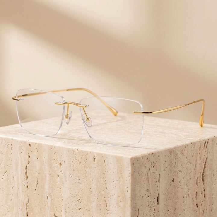 Chashma Ottica Unisex Rimless Square Titanium Eyeglasses 401818 - Gold