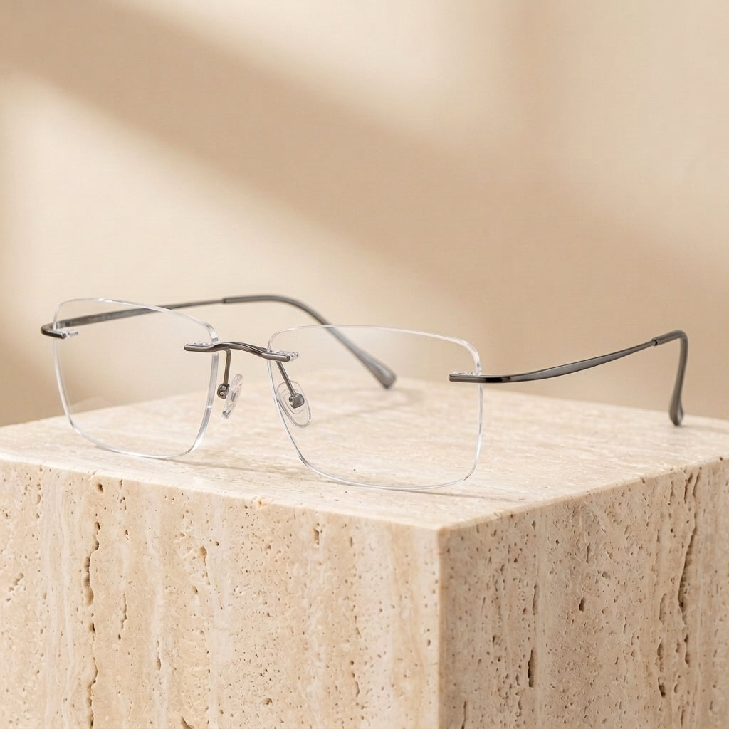 Chashma Ottica Unisex Rimless Square Titanium Eyeglasses 401818 - Gun Gray