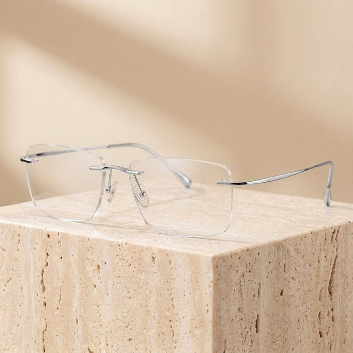 Chashma Ottica Unisex Rimless Square Titanium Eyeglasses 401818 - Silver