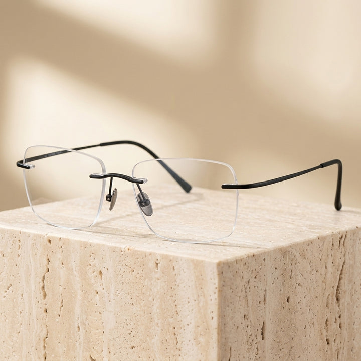 Chashma Ottica Unisex Rimless Oval Square Titanium Eyeglasses 401819 - Black