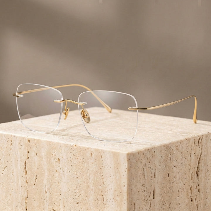 Chashma Ottica Unisex Rimless Oval Square Titanium Eyeglasses 401819 - Gold