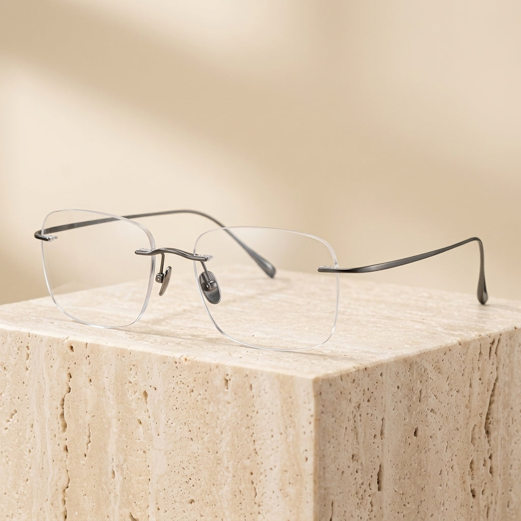 Chashma Ottica Unisex Rimless Oval Square Titanium Eyeglasses 401819 - Gun Gray