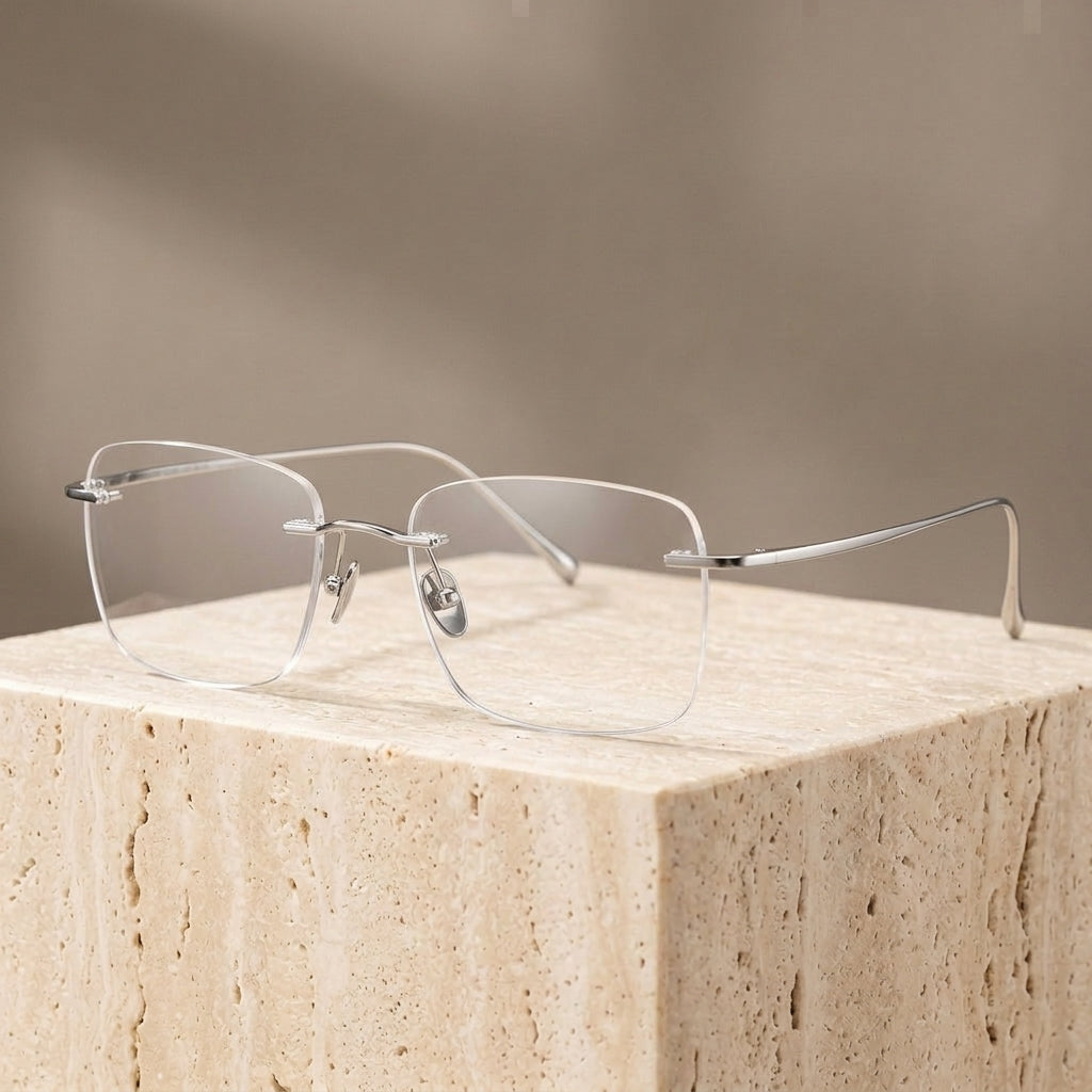 Chashma Ottica Unisex Rimless Oval Square Titanium Eyeglasses 401819 - Silver