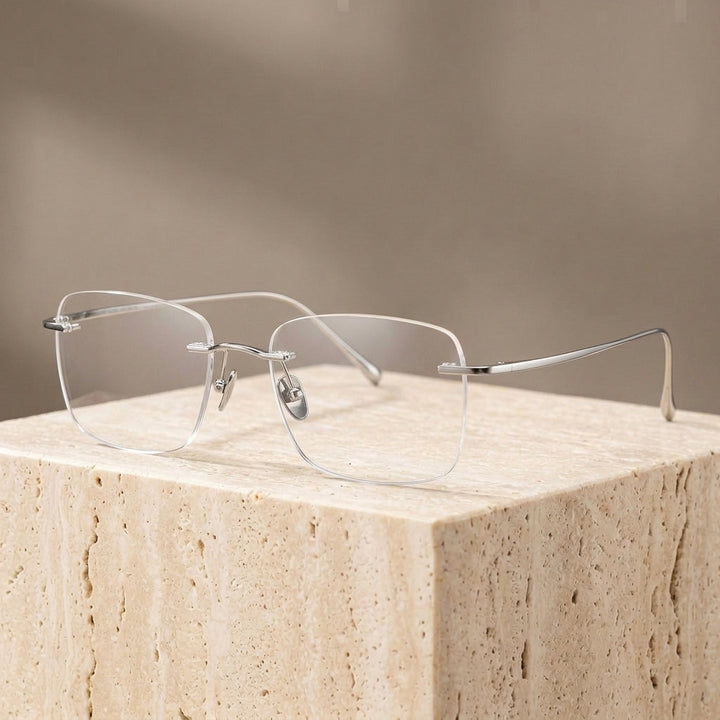 Chashma Ottica Unisex Rimless Oval Square Titanium Eyeglasses 401819 - Silver