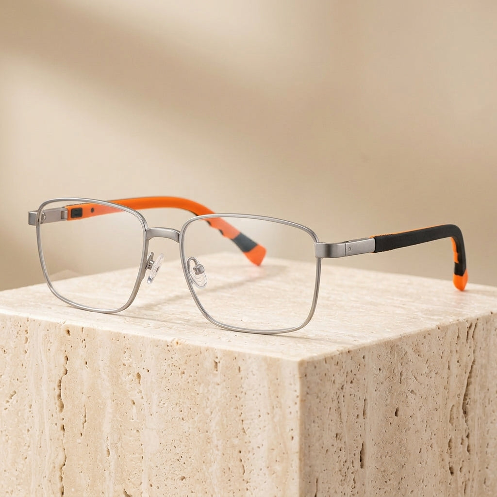 Chashma Ottica Men's Full Rim Square Alloy Sport Eyeglasses 403076 - Silver Orange