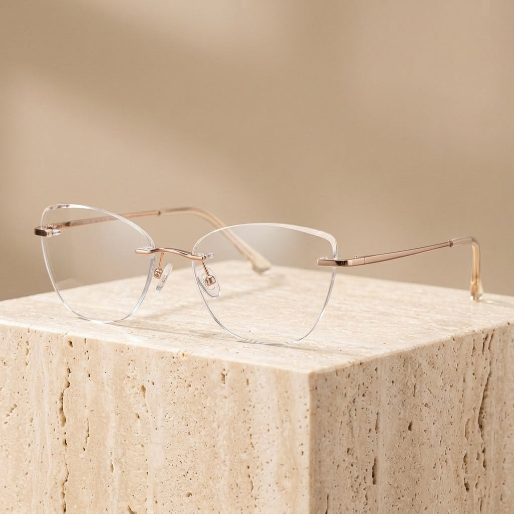 Chashma Ottica Women's Rimless Cat Eye Titanium Eyeglasses 406076 - Rose Gold
