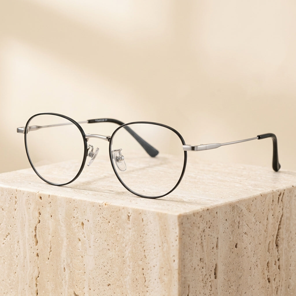 Chashma Ottica Women's Full Rim Oval Round Titanium Eyeglasses 406142 - Black-Silver