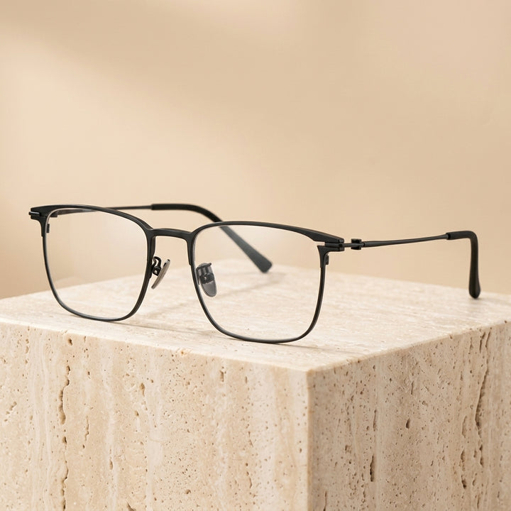 Chashma Ottica Unisex Full Rim Square Titanium Eyeglasses 406254 - Black