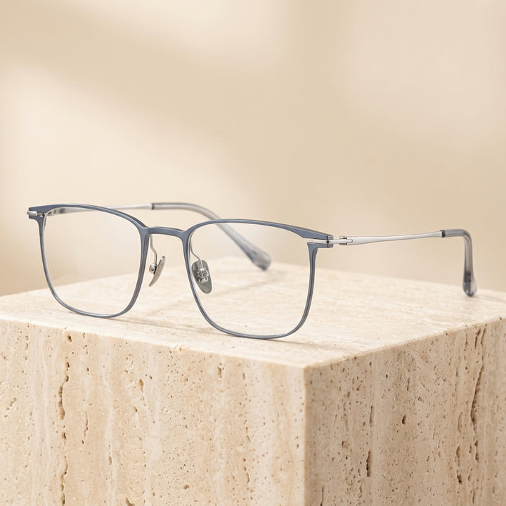 Chashma Ottica Unisex Full Rim Square Titanium Eyeglasses 406254 - Blue Gray