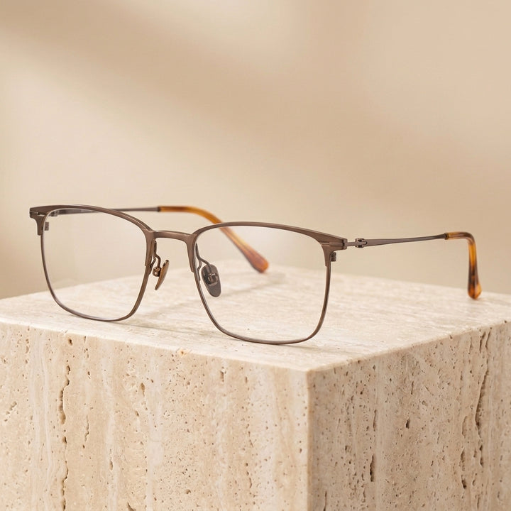 Chashma Ottica Unisex Full Rim Square Titanium Eyeglasses 406254 - Brown