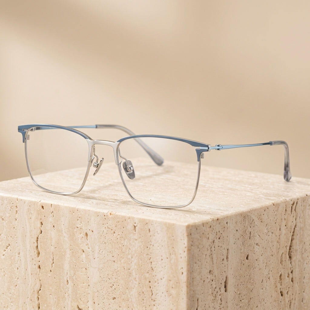 Chashma Ottica Unisex Full Rim Square Titanium Eyeglasses 406254 - Silver-Blue