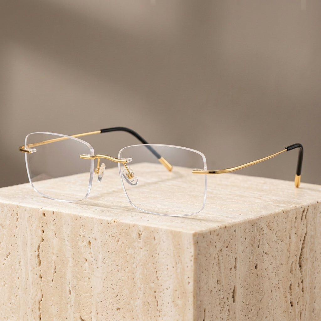 Chashma Ottica Unisex Rimless Square Titanium Eyeglasses 408040 - Gold