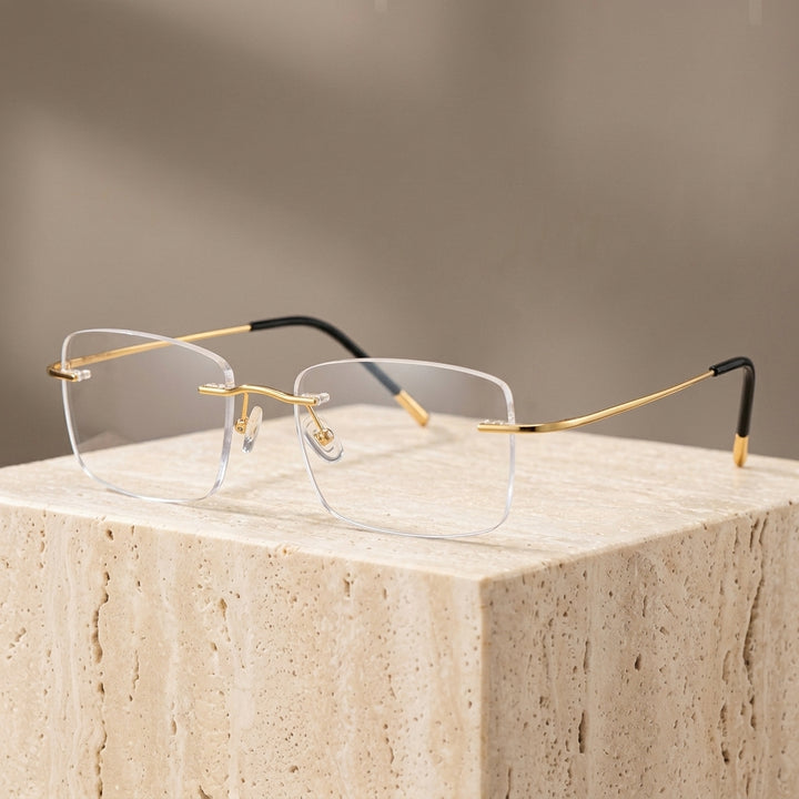 Chashma Ottica Unisex Rimless Square Titanium Eyeglasses 408040 - Gold