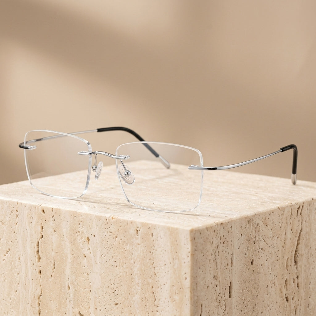 Chashma Ottica Unisex Rimless Square Titanium Eyeglasses 408040 - Silver
