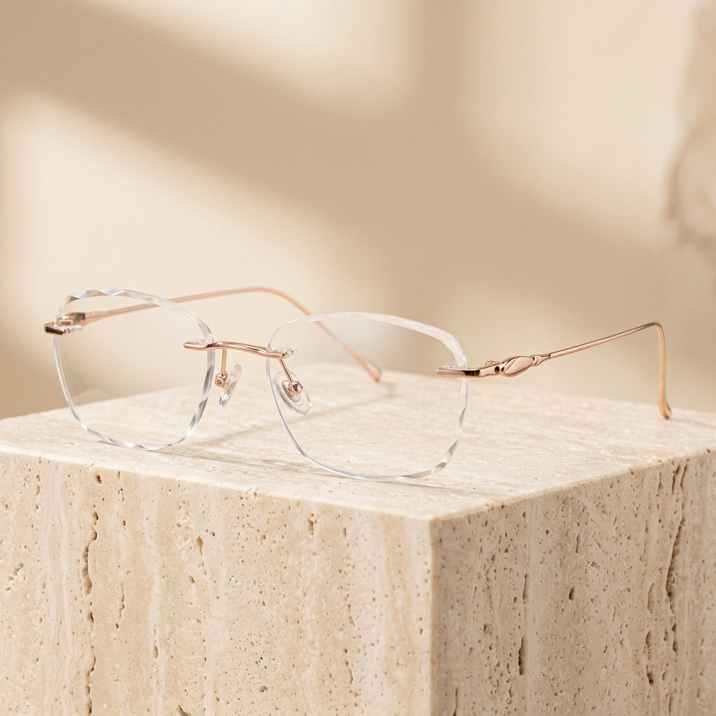 Chashma Ottica Women's Rimless Square Oval Titanium Eyeglasses 408145 - Rose Gold