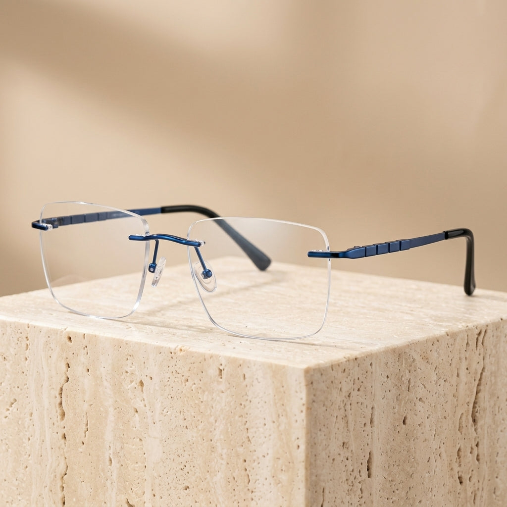 Chashma Ottica Unisex Rimless Square Titanium Eyeglasses 409014 - Blue