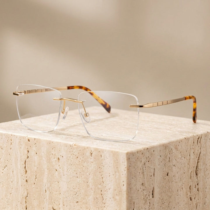 Chashma Ottica Unisex Rimless Square Titanium Eyeglasses 409014 - Gold