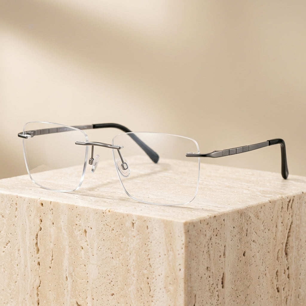 Chashma Ottica Unisex Rimless Square Titanium Eyeglasses 409014 - Gray