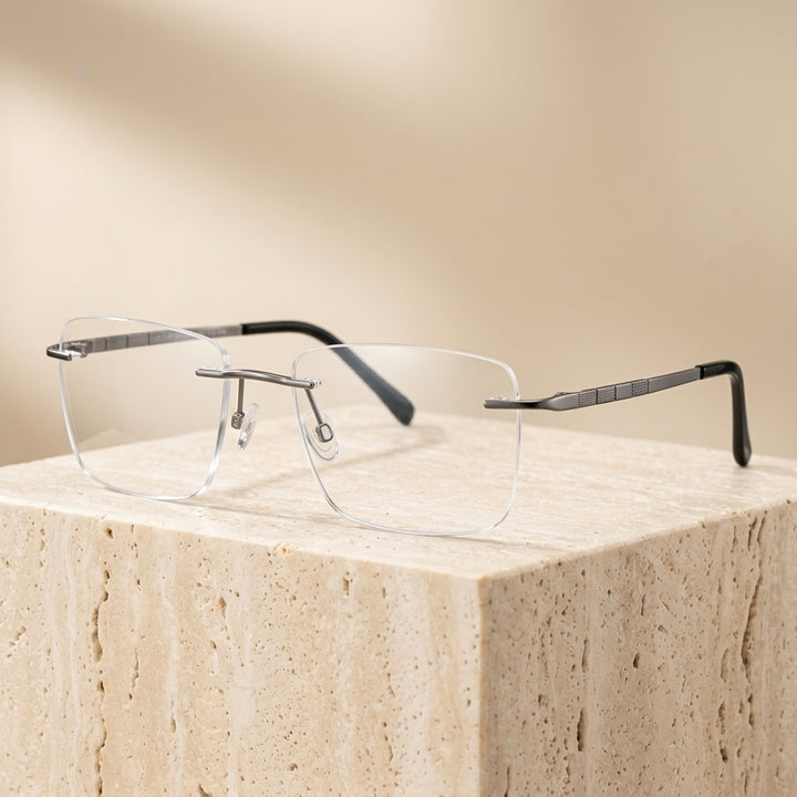 Chashma Ottica Unisex Rimless Square Titanium Eyeglasses 409014 - Gray
