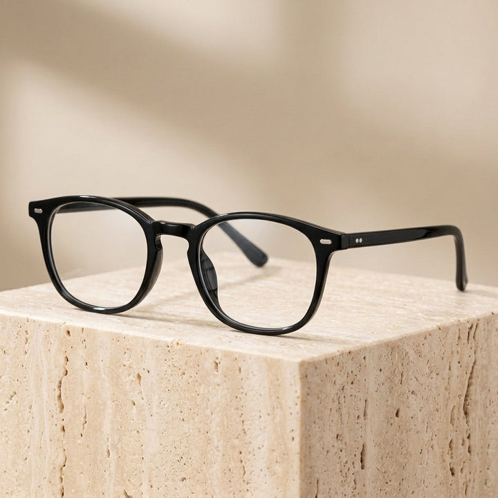 Chashma Ottica Unisex Full Rim Round Square Acetate Eyeglasses 409603 - Bright Black