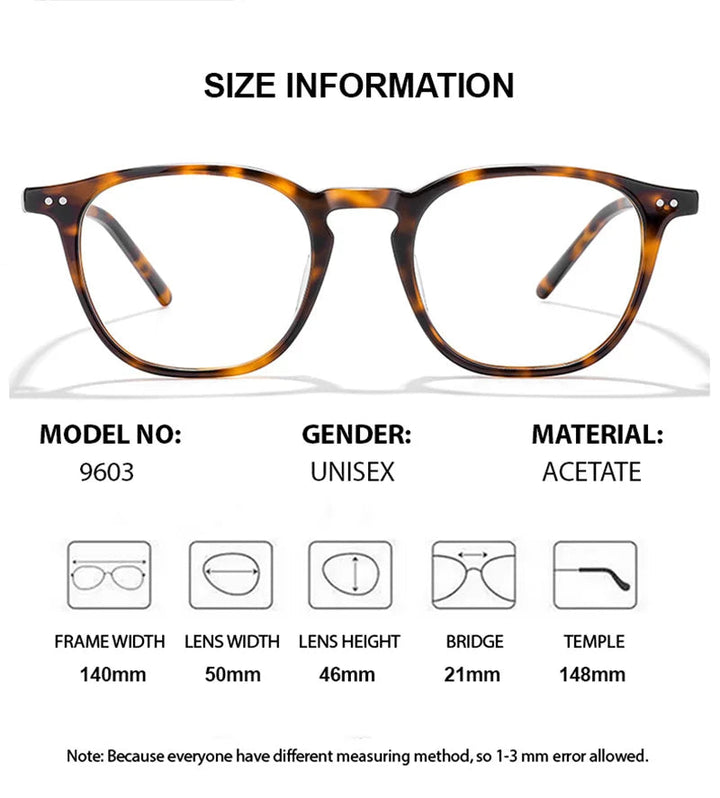 Chashma Ottica Unisex Full Rim Round Square Acetate Eyeglasses 409603 - Size Chart