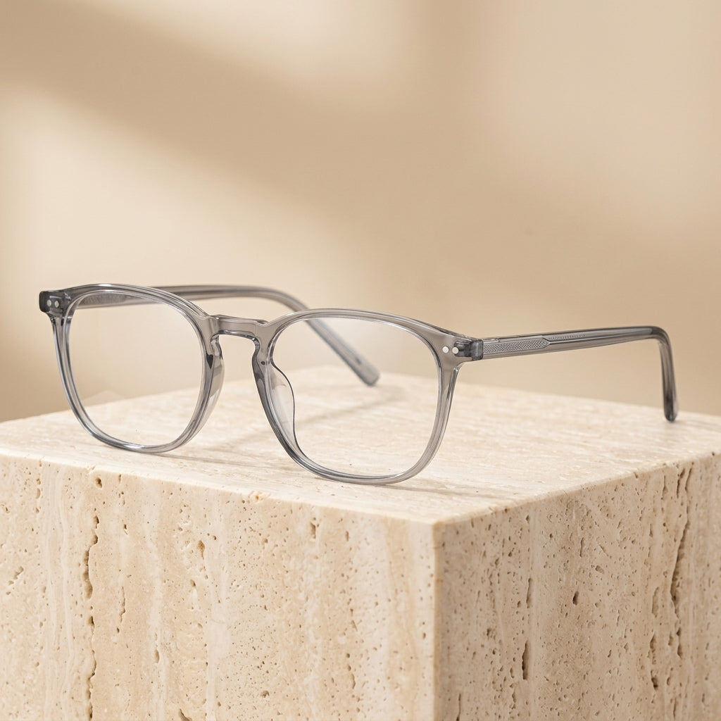 Chashma Ottica Unisex Full Rim Round Square Acetate Eyeglasses 409603 - Transparent Gray