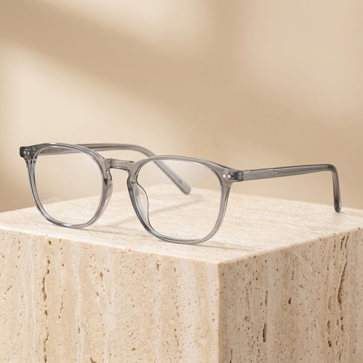 Chashma Ottica Unisex Full Rim Round Square Acetate Eyeglasses 409603 - Transparent Gray