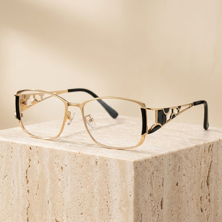 Chashma Ottica Unisex Full Rim Square Titanium Eyeglasses 409137 - Black with Gold