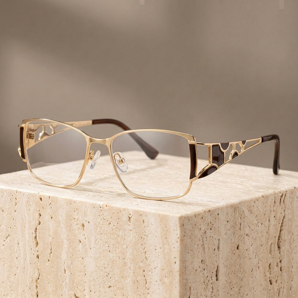 Chashma Ottica Unisex Full Rim Square Titanium Eyeglasses 409137 - Coffee with Gold