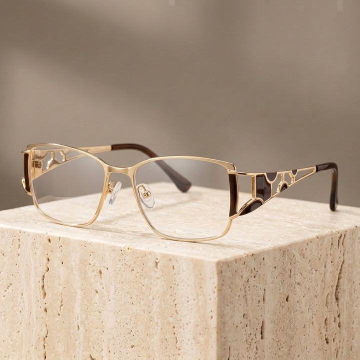 Chashma Ottica Unisex Full Rim Square Titanium Eyeglasses 409137 - Coffee with Gold