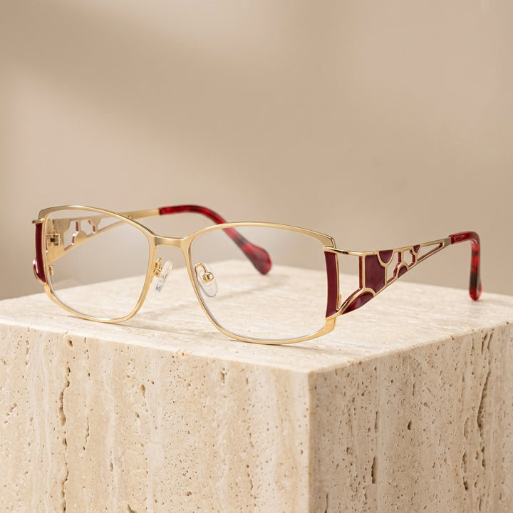 Chashma Ottica Unisex Full Rim Square Titanium Eyeglasses 409137 - Red with Gold