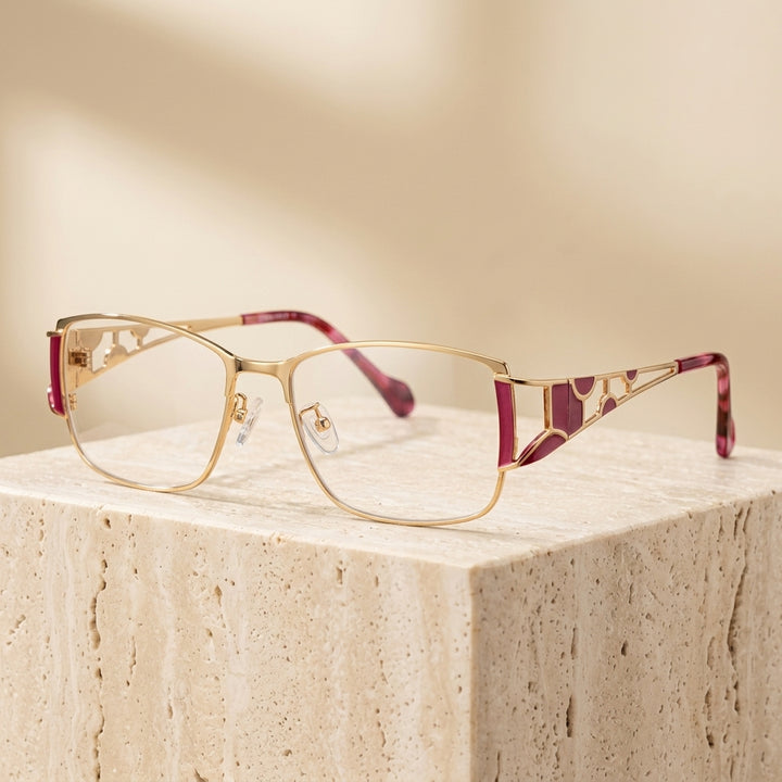 Chashma Ottica Unisex Full Rim Square Titanium Eyeglasses 409137 - Rose Red with Gold