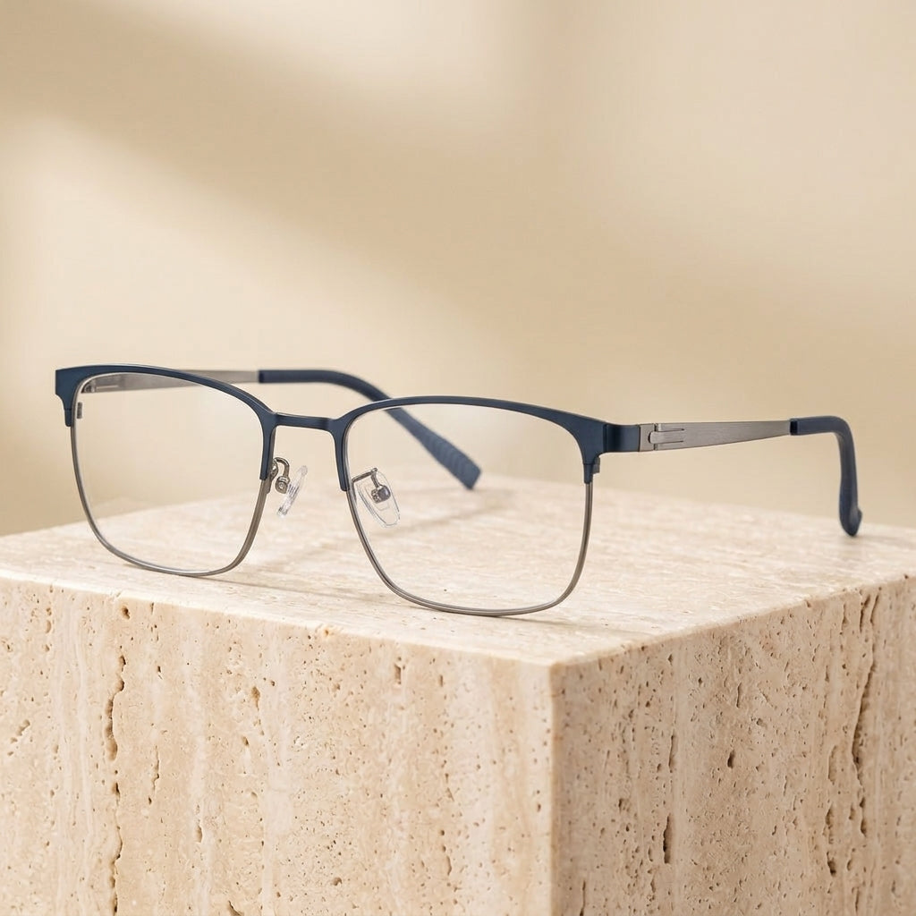 Chashma Ottica Men's Full Rim Square Titanium Eyeglasses 401285 - Blue