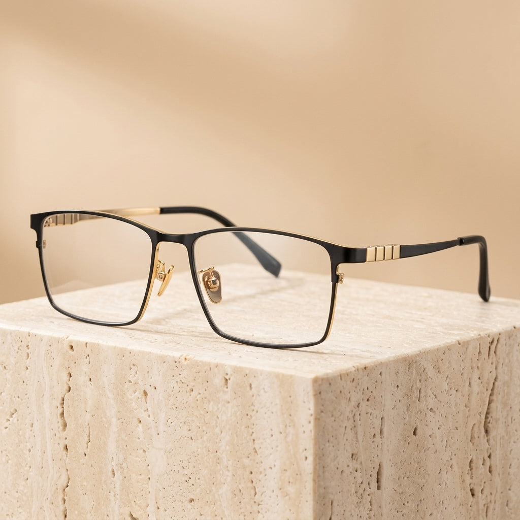 Chashma Ottica Men's Full Rim Square Titanium Eyeglasses 412060 - Black Gold
