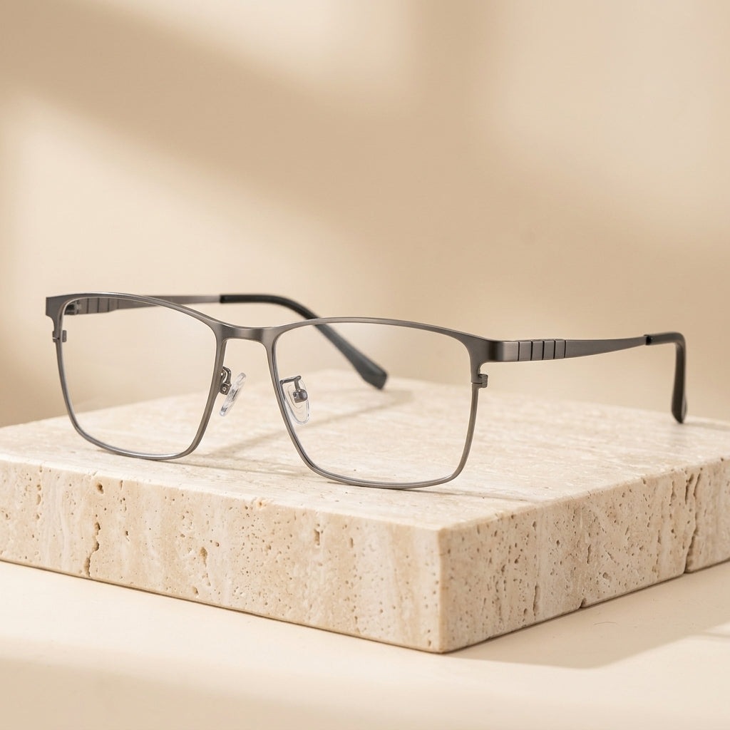 Chashma Ottica Men's Full Rim Square Titanium Eyeglasses 412060 - Gray
